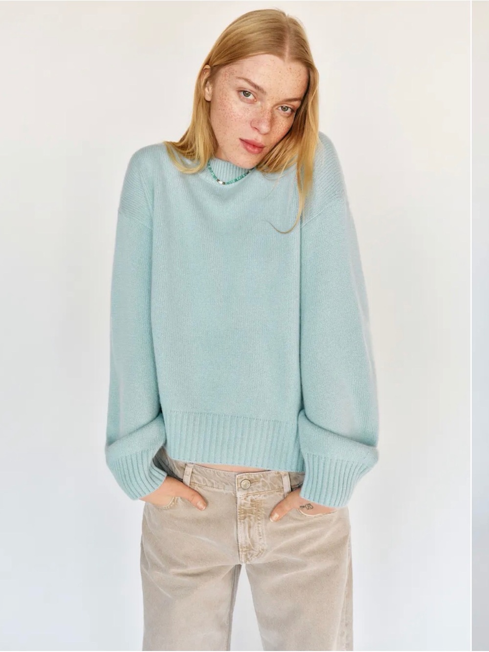 NWT Reformation Cove Cashmere Oversized Crew in Aquamarine, S